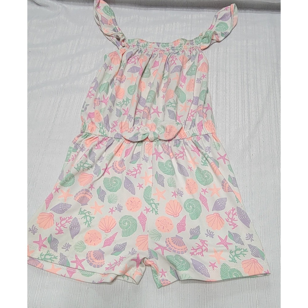 Seashell Starfish Print Romper Pastel Pink Green Purple Girls 6X Little Lass - Picture 9 of 9